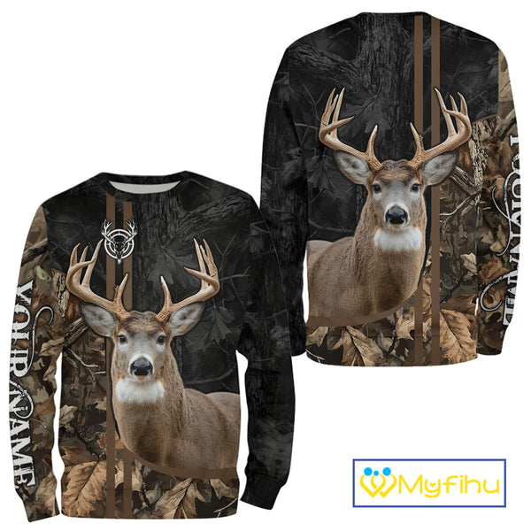 Personalized Deer Hunting Black Brown Camo Shirts,  Whitetail Deer Hunting Gift NHT311
