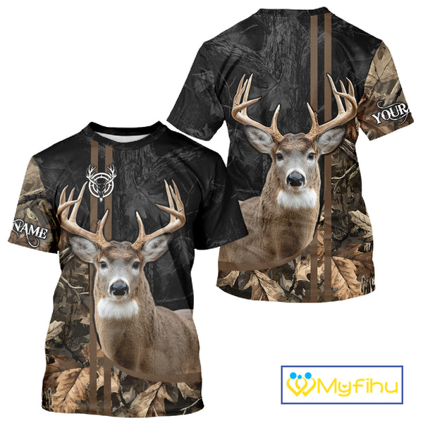 Personalized Deer Hunting Black Brown Camo Shirts,  Whitetail Deer Hunting Gift NHT311