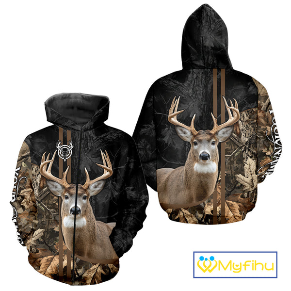 Personalized Deer Hunting Black Brown Camo Shirts,  Whitetail Deer Hunting Gift NHT311