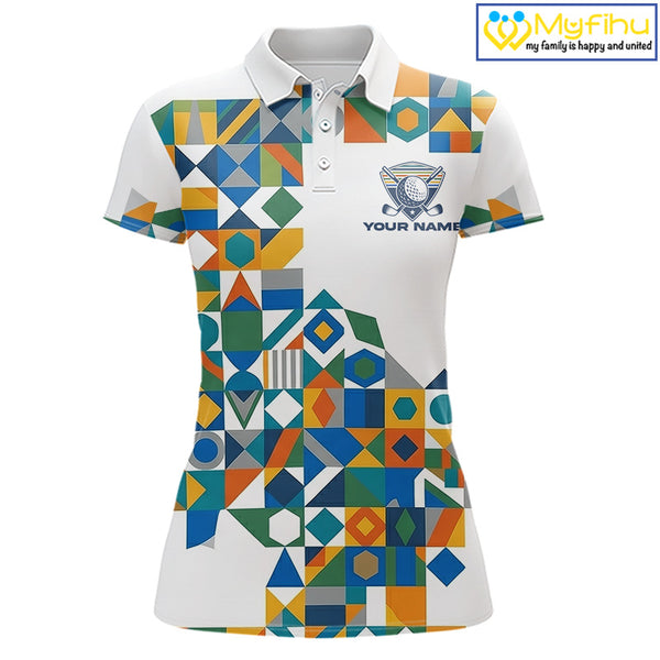 Colorful Geometric Custom Womens Golf Polo Shirts, Golf Jerseys For Golfer NHT840