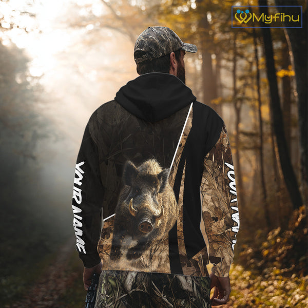 Best Custom Wild Boar Hunting Black Camo Forest 3D Printed Shirts, Hunting Gifts NHT284