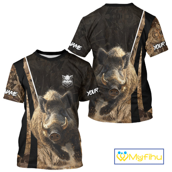 Best Custom Wild Boar Hunting Black Camo Forest 3D Printed Shirts, Hunting Gifts NHT284