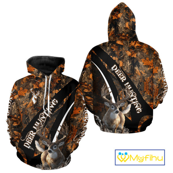 Whitetail Deer Hunting Orange Camo Hoodie, Sweatshirt Hunting Shirt For Men NHT347