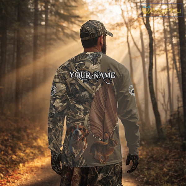 Custom Brown Camo 3D All Over Printed Rabbit Hunting Shirt With Beagle Dog, Hunting Gift NHT224