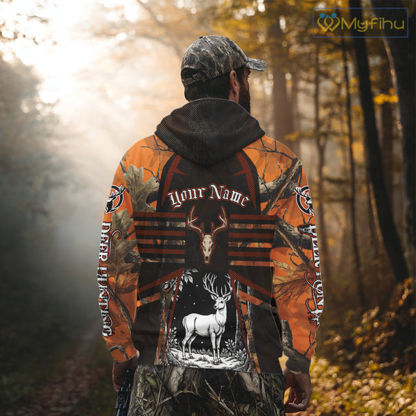 Blaze Orange Camo Hoodie Hunting Shirt, Deer Sweatshirt Shirt for Men, Deer Hunting Season NHT356