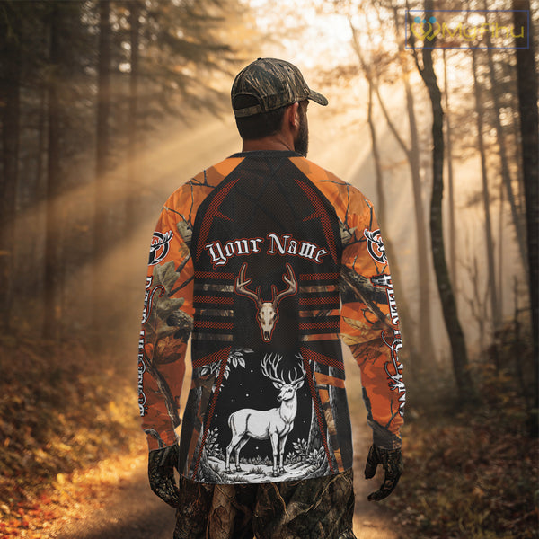 Blaze Orange Camo Hoodie Hunting Shirt, Deer Sweatshirt Shirt for Men, Deer Hunting Season NHT356