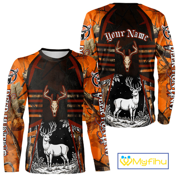 Blaze Orange Camo Hoodie Hunting Shirt, Deer Sweatshirt Shirt for Men, Deer Hunting Season NHT356