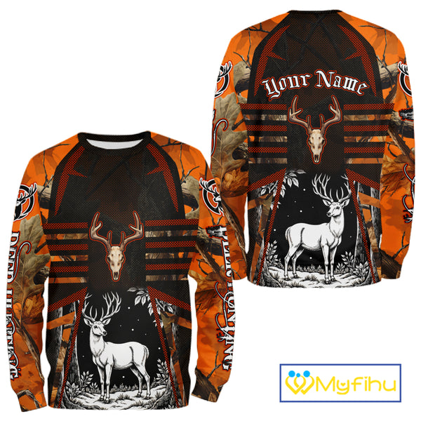 Blaze Orange Camo Hoodie Hunting Shirt, Deer Sweatshirt Shirt for Men, Deer Hunting Season NHT356