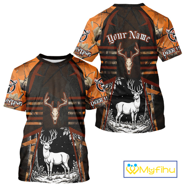 Blaze Orange Camo Hoodie Hunting Shirt, Deer Sweatshirt Shirt for Men, Deer Hunting Season NHT356