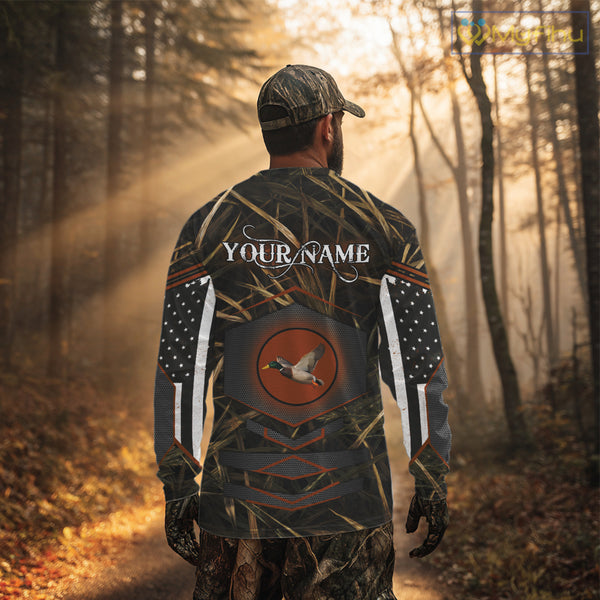 Duck Hunting Shirt with US Flag Camo – Personalized All Over Print Waterfowl Clothing NHT170