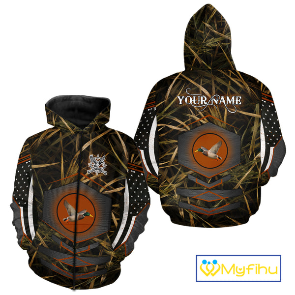 Duck Hunting Shirt with US Flag Camo – Personalized All Over Print Waterfowl Clothing NHT170