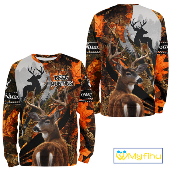 Whitetail Deer Hunting Orange Camo 3D Printed Shirts,  Hunting Hoodie Gift for Men NHT327
