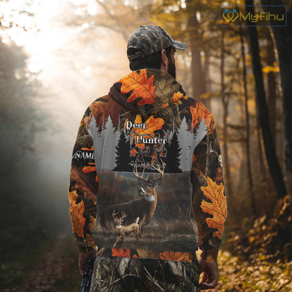 Whitetail Deer Hunting Orange Camo Autumn - Personalized All Over Print Deer Hunting Clothes NHT184