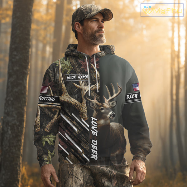 Custom Deer 3D Hunting Shirt, Antler Camo Design, Personalized Name Hunting Gift for Men NHT286