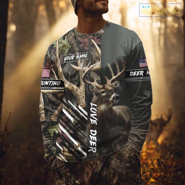 Custom Deer 3D Hunting Shirt, Antler Camo Design, Personalized Name Hunting Gift for Men NHT286