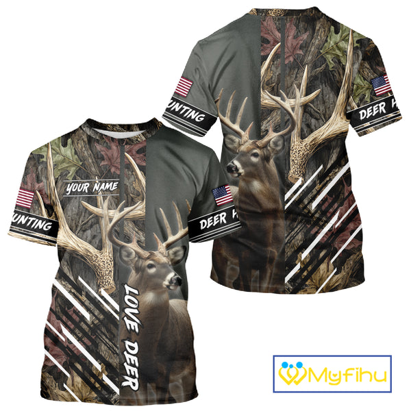 Custom Deer 3D Hunting Shirt, Antler Camo Design, Personalized Name Hunting Gift for Men NHT286