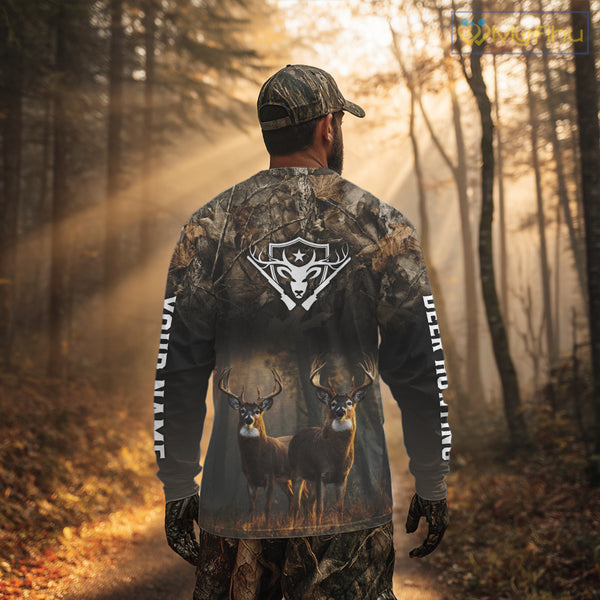 Personalized Forest Camo Deer Hunting Clothes Custom Name Whitetail Deer Design Hunting Hoodie NBT305