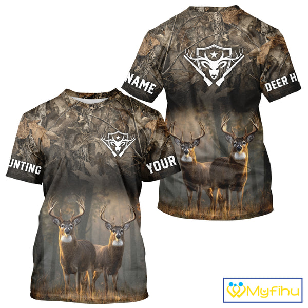 Personalized Forest Camo Deer Hunting Clothes Custom Name Whitetail Deer Design Hunting Hoodie NBT305
