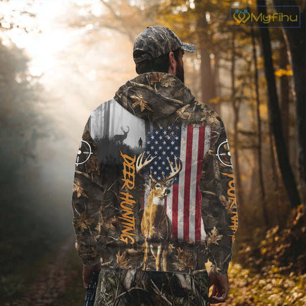 Orange Deer Hunting Camouflage Personalized Hunting Shirt, Hoodie Hunting Shirt For Men NBT308