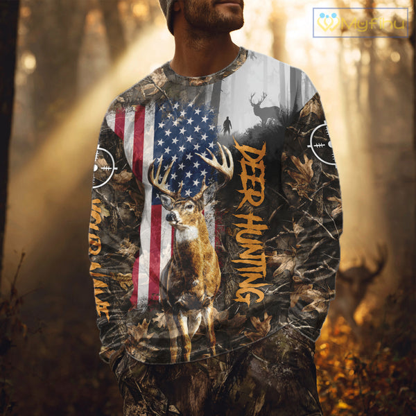 Orange Deer Hunting Camouflage Personalized Hunting Shirt, Hoodie Hunting Shirt For Men NBT308