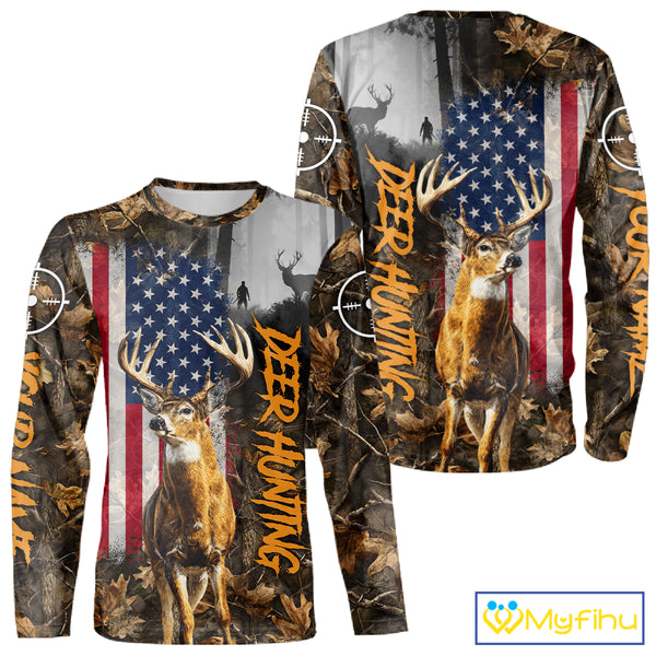 Orange Deer Hunting Camouflage Personalized Hunting Shirt, Hoodie Hunting Shirt For Men NBT308