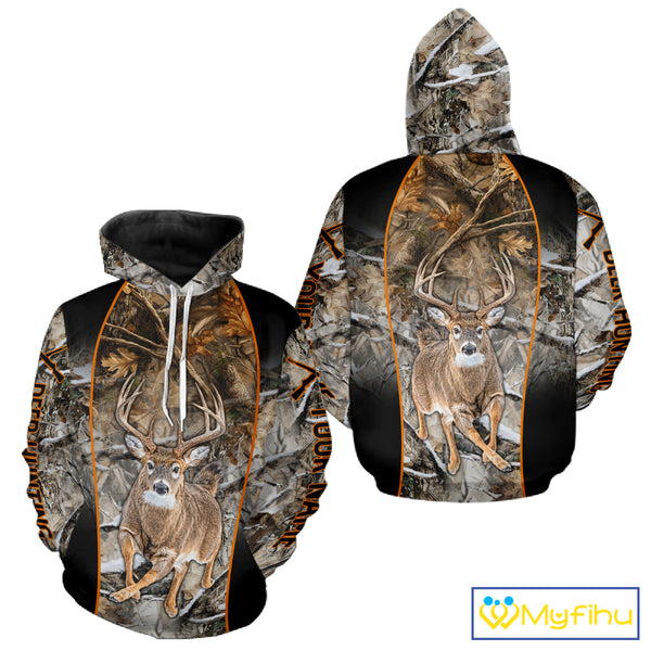 Deer Hunting Custom Name Hoodie Forest Camouflage Hunting Shirt for Men NBT310