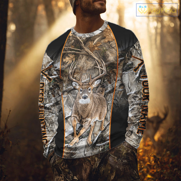 Deer Hunting Custom Name Hoodie Forest Camouflage Hunting Shirt for Men NBT310