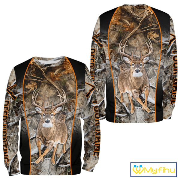 Deer Hunting Custom Name Hoodie Forest Camouflage Hunting Shirt for Men NBT310