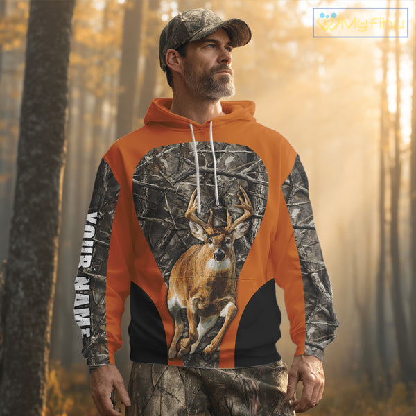 Whitetail Deer Hunting Custom Name Camo Shirt Hunting Hoodie, Camouflage Deer Shirt NBT312