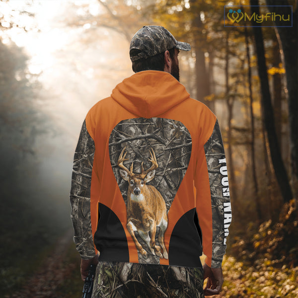 Whitetail Deer Hunting Custom Name Camo Shirt Hunting Hoodie, Camouflage Deer Shirt NBT312