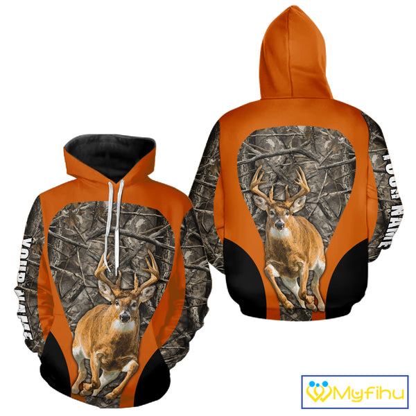 Whitetail Deer Hunting Custom Name Camo Shirt Hunting Hoodie, Camouflage Deer Shirt NBT312