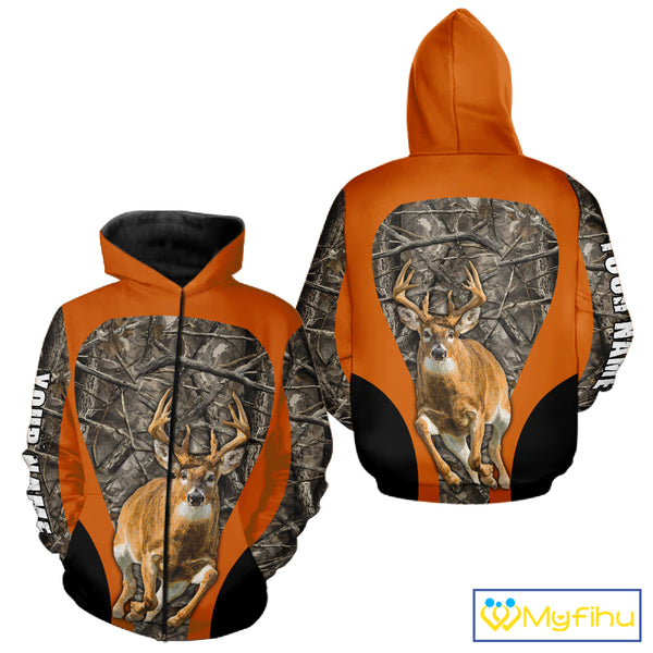 Whitetail Deer Hunting Custom Name Camo Shirt Hunting Hoodie, Camouflage Deer Shirt NBT312