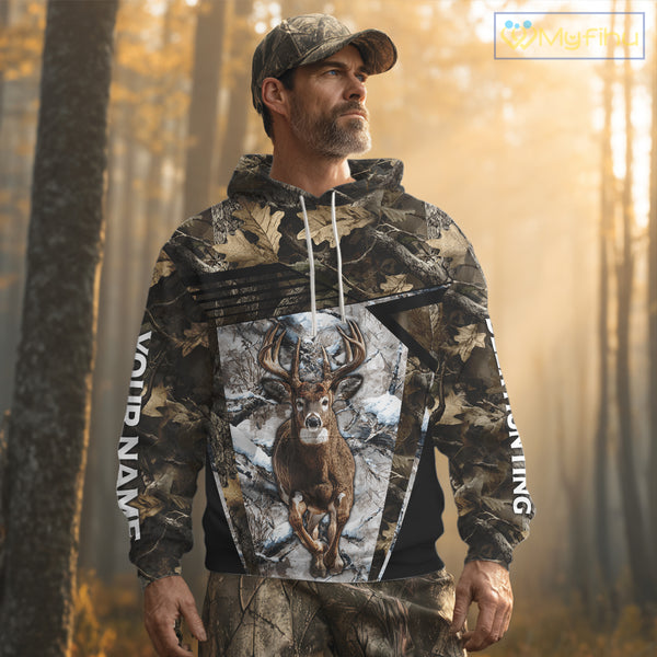 Personalized Whitetail Deer Hunting Camo 3D Print Custom Name Shirts, Hunting Camo Hoodie NBT313