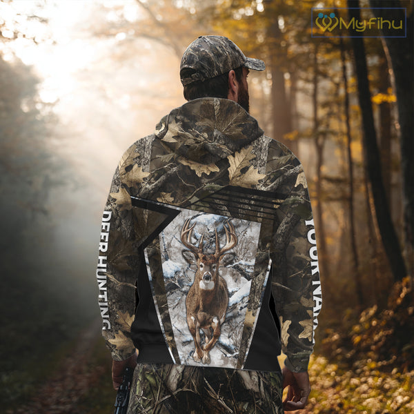 Personalized Whitetail Deer Hunting Camo 3D Print Custom Name Shirts, Hunting Camo Hoodie NBT313