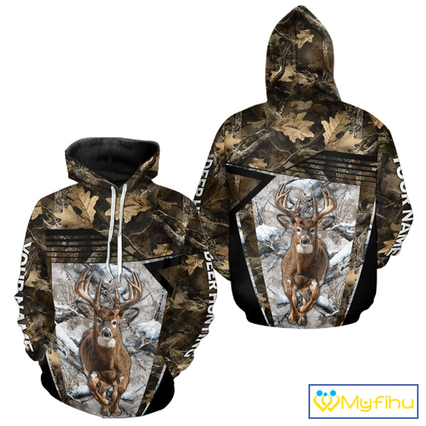 Personalized Whitetail Deer Hunting Camo 3D Print Custom Name Shirts, Hunting Camo Hoodie NBT313