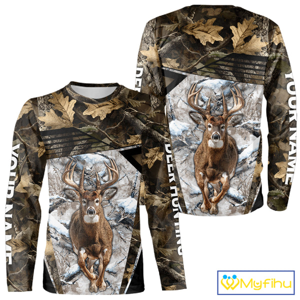 Personalized Whitetail Deer Hunting Camo 3D Print Custom Name Shirts, Hunting Camo Hoodie NBT313