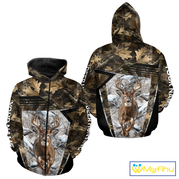 Personalized Whitetail Deer Hunting Camo 3D Print Custom Name Shirts, Hunting Camo Hoodie NBT313