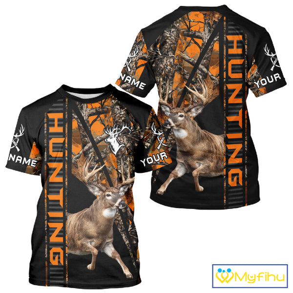 Personalized Whitetail Deer Hunting Orange Camo 3D All Over Printed Hoodie Hunting Shirt NBT316