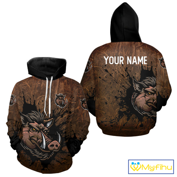 Brown Camo Boar Hunting 3D All Over Printed Shirts, Custom Boar Hunting Outfit, Hunting Gifts NBT212
