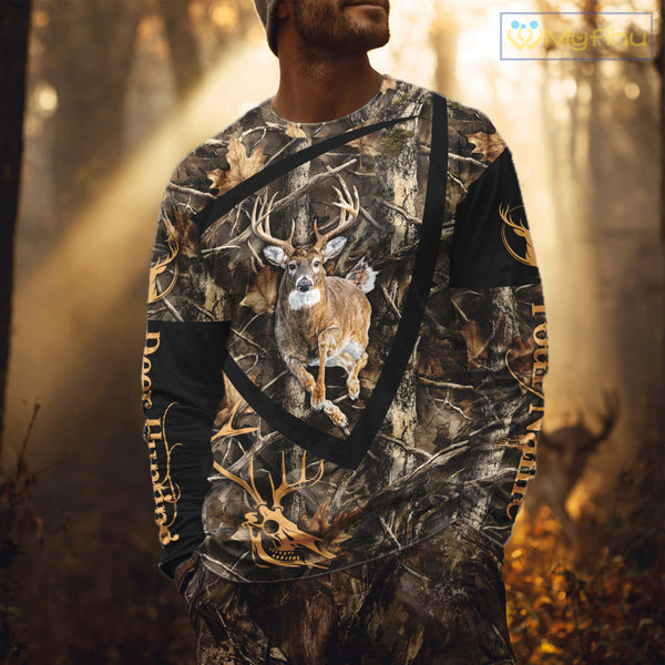 Personalized Whitetail Deer Hunting Brown Camouflage 3D All Over Printed Shirt NBT277