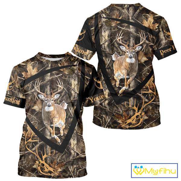Personalized Whitetail Deer Hunting Brown Camouflage 3D All Over Printed Shirt NBT277