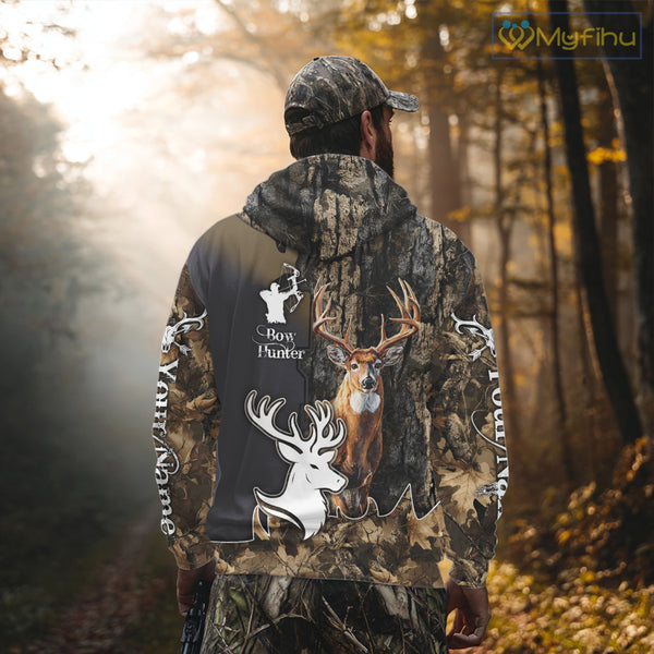Personalized Deer Hunting 3D All Over Printed Hoodie Brown Leaves Camo, Hunting accessories NBT318