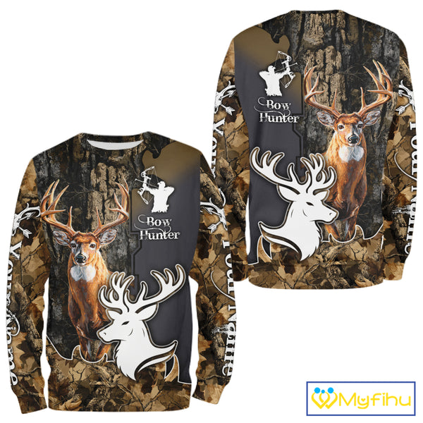 Personalized Deer Hunting 3D All Over Printed Hoodie Brown Leaves Camo, Hunting accessories NBT318