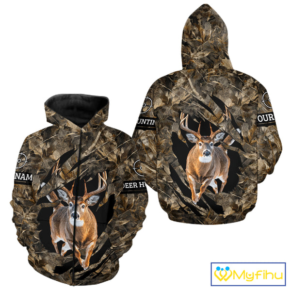 Personalized Whitetail Deer Hunting Custom Name Camo Shirt, Hunting Hoodie Sweatshirt for Men NBT320