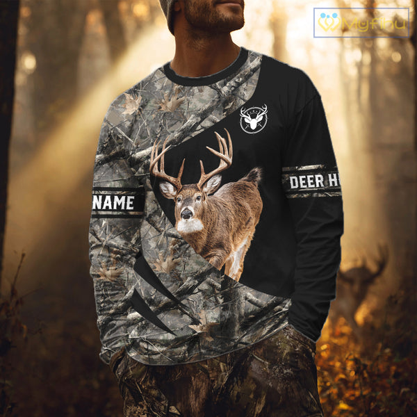 Whitetail Deer Hunting Shirt Camouflage Hoodie 3D Custom Name, Hunting Gift NBT324