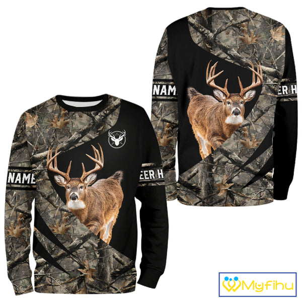 Whitetail Deer Hunting Shirt Camouflage Hoodie 3D Custom Name, Hunting Gift NBT324