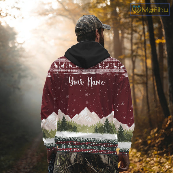 Funny Ugly Pattern Santa Deer Hunting Customized Name All Over Print Shirts for Hunter NBT283