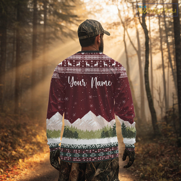 Funny Ugly Pattern Santa Deer Hunting Customized Name All Over Print Shirts for Hunter NBT283