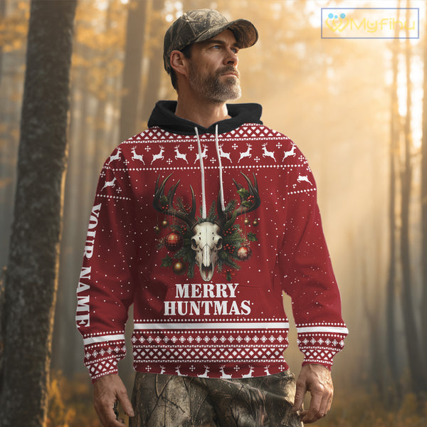 Personalized Ugly Christmas Deer Hunting Shirt Full Print Christmas Pattern, Christmas Gifts NBT284