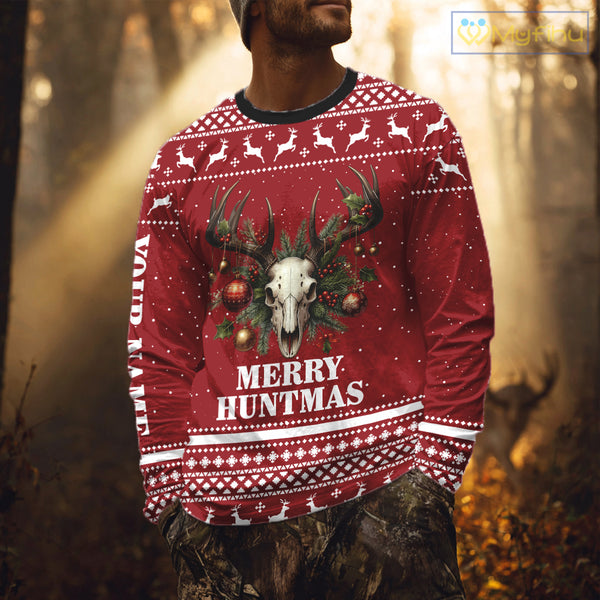 Personalized Ugly Christmas Deer Hunting Shirt Full Print Christmas Pattern, Christmas Gifts NBT284